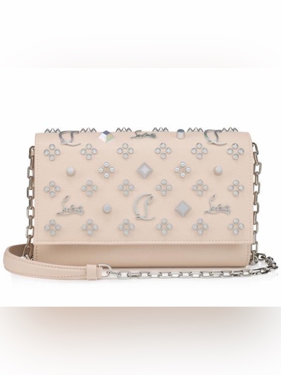 Christian Louboutin Handbags - Christian Louboutin Nude Croc-Embossed Studded Shoulder Bag with Chain